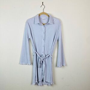 HYFVE | Silver Collared Button Down Mini Belted Dress S